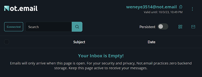 not.email's empty inbox