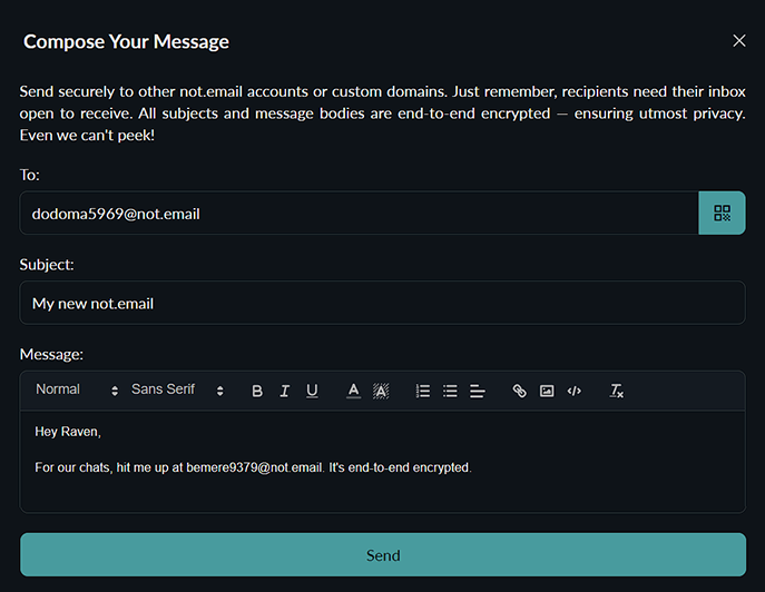 not.email's end-to-end encrypted